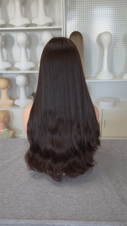 26 inch Slight Layer Natural Wave Color #4 Brazilian Hair Lace Top Orthodox Jewish Wig Sheitel