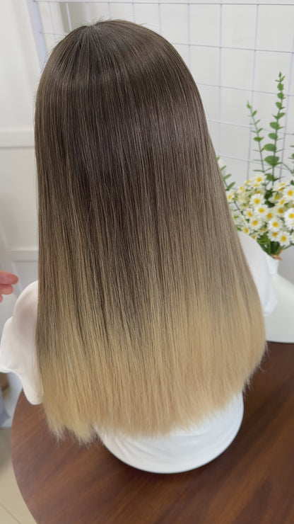 20 inch Straight Color #B02 Slight Layer Brazilian Hair Bandfall Jewish Kosher Wig Sheitel