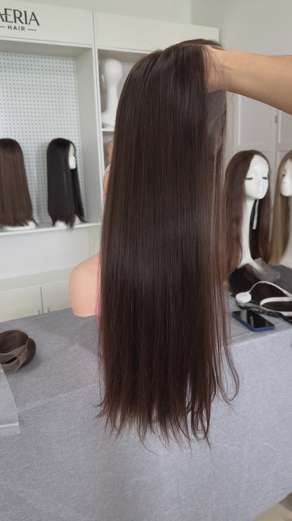 26inch Natural Straight Slight Layer Original Color #6 Russian Hair Lace Top Wig Sheitel
