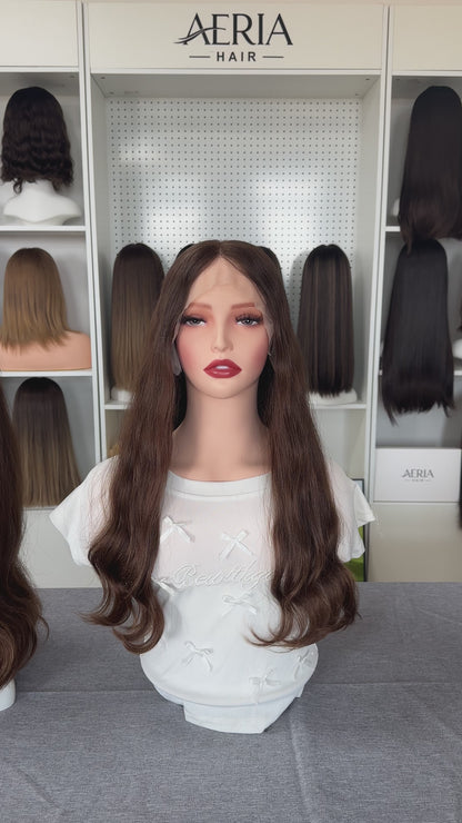 22inch Slight Layer Natural Wavy Original Color #6 Russian Hair Lace Top Wig Sheitel