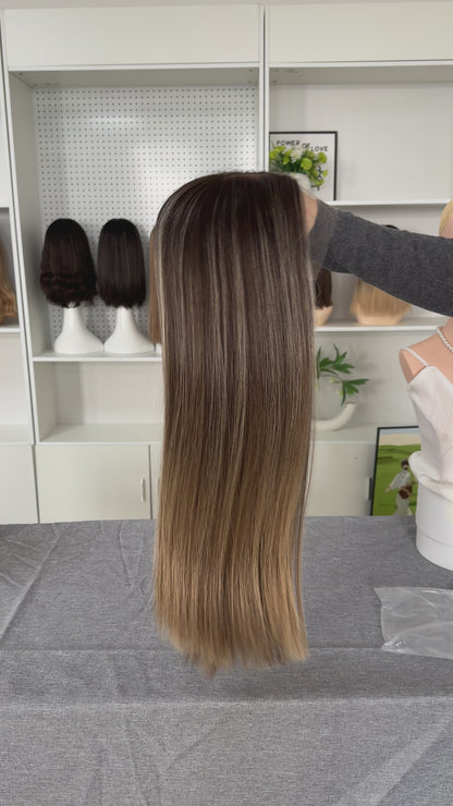 24 inch Straight Slight Layer Color #B24 Brazilian Hair Lace Top Jewish Kosher Wig Sheitel