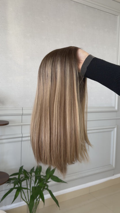 18 inch Straight Slight Layer Color #B68 Brazilian Hair Lace Top Wig Sheitel