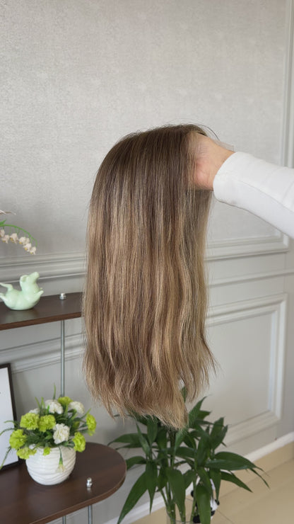16 inch Slight Layer Color #B68 Natural Straight Lace Top Jewish Wig Sheitel
