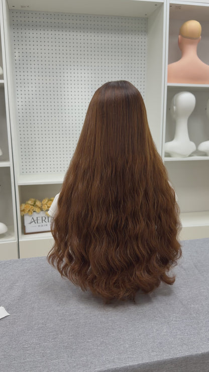 26 inch Slight Layer Color #B5B7 Natural Curly Brazilian Hair Lace Top Orthodox Jewish Wig Sheitel