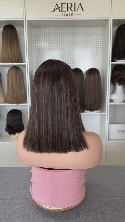 14 inch Bob Straight No Layer Color  #6/14 Brazilian Hair Lace Top Jewish Wig Sheitel
