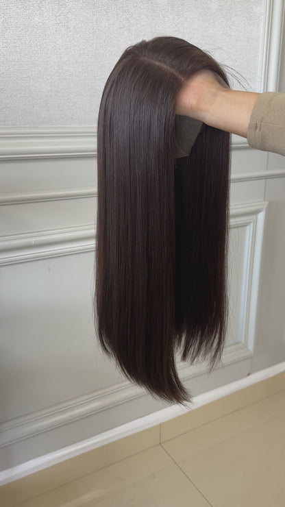 20 inch No Layer Straight Color #6 Lace Top Wig Brazilian Hair Jewish Wig Sheitel
