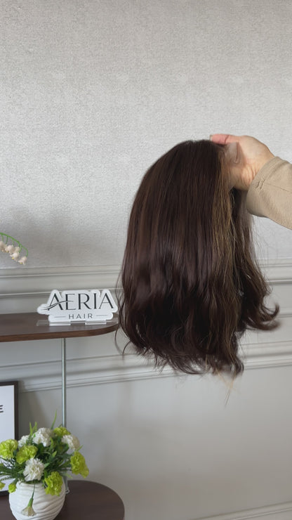 14 inch No Layer Natural Wavy Color #68 add Blonde Baby Hair Lace Top Jewish Wig Sheitel