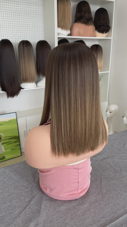 16 inch Slight Layer Color #B01 Straight Brazilian Hair Lace Top Jewish Wig Sheitel