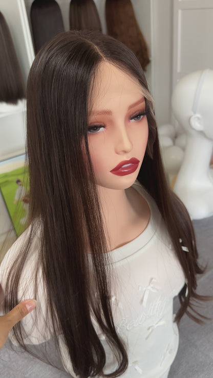 24inch Straight Original Color #6 Lace Top Wig Russian Hair