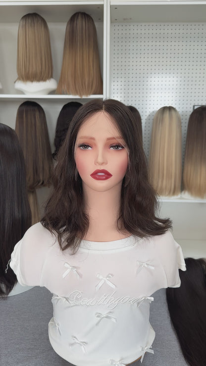 14 Inch Russian Hair Wig – Natural Color #6 | Slight Layers & Wavy | AERIA HAIR