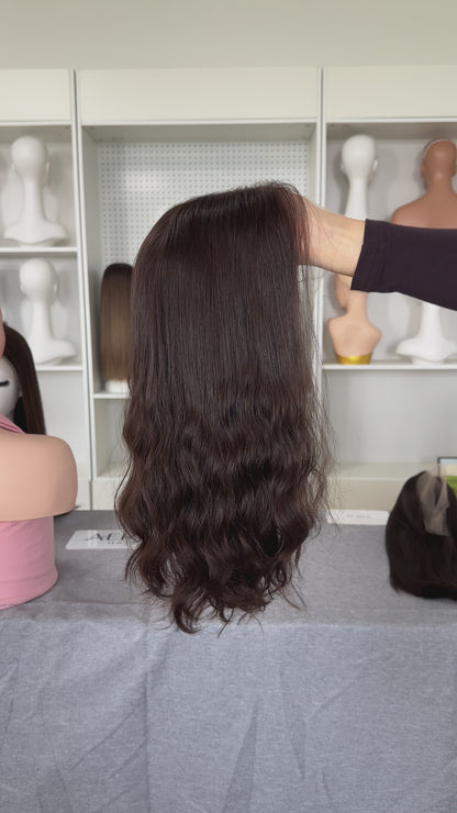 18 inch Slight Layer Color #6 Natural Curl Brazilian Hair Lace Top Jewish Wig Sheitel