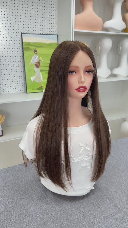 22inch No Layer Straight Original Color #8 Russian Hair Lace Top Wig Sheitel