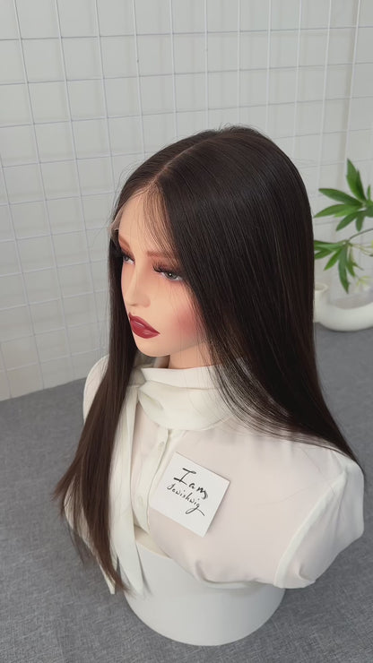 Russian Hair Lace Top Wig 20inches Slight Layer Natural Straight Hair