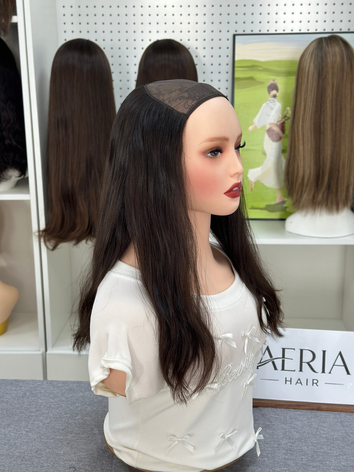 16-inch Color #6 Virgin Russian Hair Hatfall Sheitel Wig-No Layer,Natural Wave